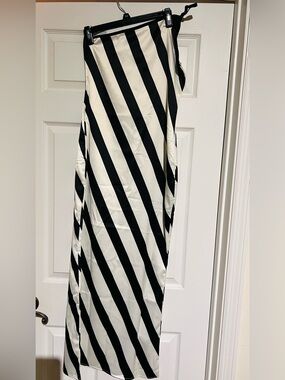 One-Shoulder Black & White Striped Maxi Dress